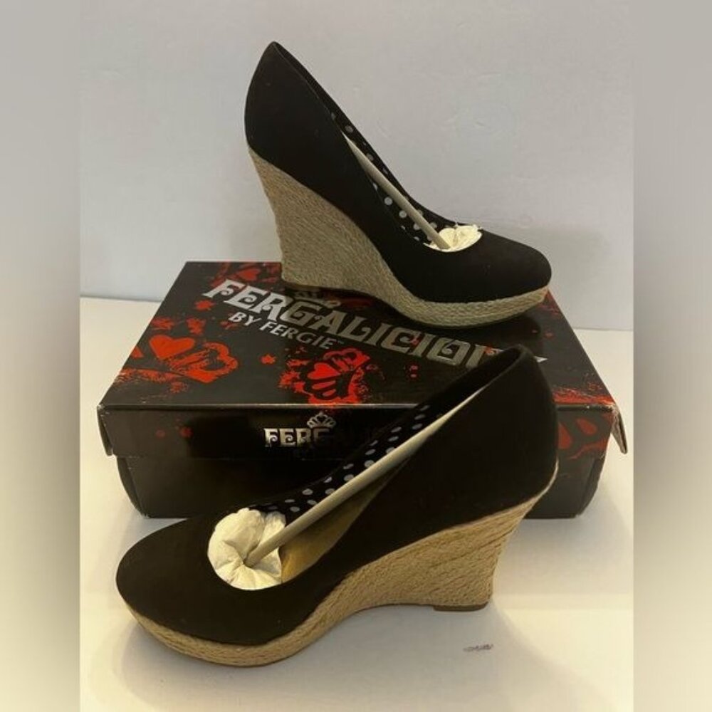Fergalicious By Fergie Womens Black Espadrille Wedge Heels Polka Dot Lining 4.5" - Picture 3 of 12